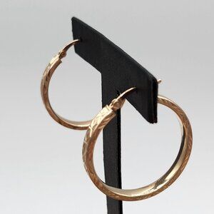 Etched Gold Over 925 Sterling Silver Earring 1.5 Inch Diameter 4mm Width